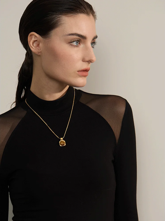 Natural tiger stone square pendant necklace - product image