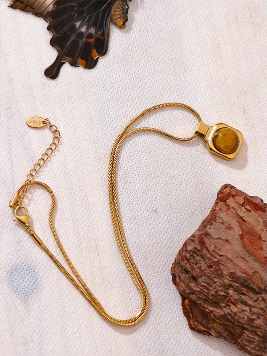 Natural tiger stone square pendant necklace - product image