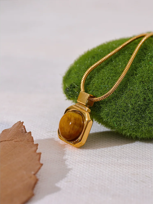 Natural tiger stone square pendant necklace - product image