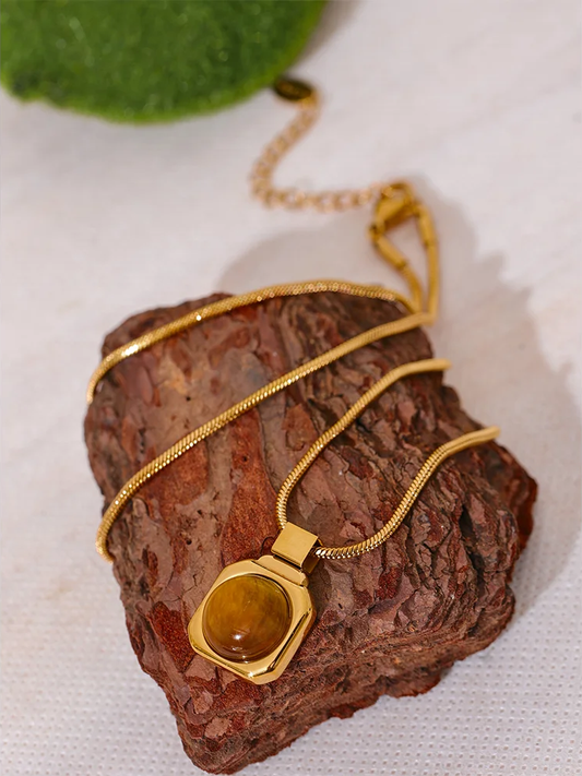 Natural tiger stone square pendant necklace - product image