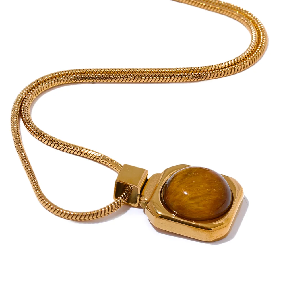 Natural tiger stone square pendant necklace - product image