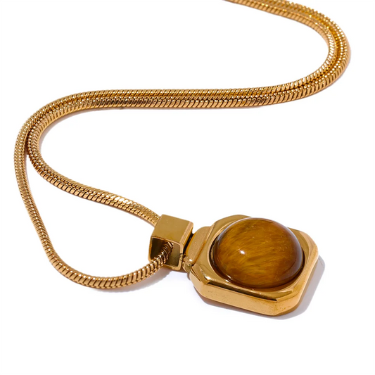 Natural tiger stone square pendant necklace - product image