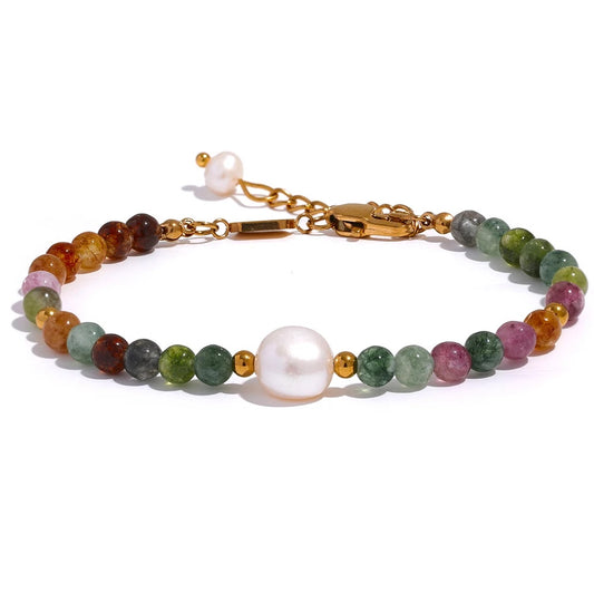 Natural tourmaline stone pearl colorful bead bracelet - product image