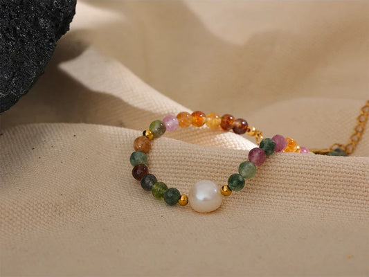Natural tourmaline stone pearl colorful bead bracelet - product image