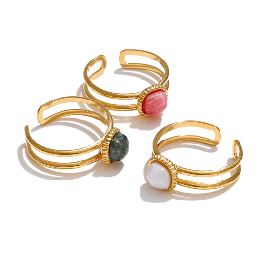 Natural turquoise stone double layer open ring - product image