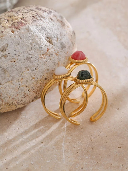 Natural turquoise stone double layer open ring - product image