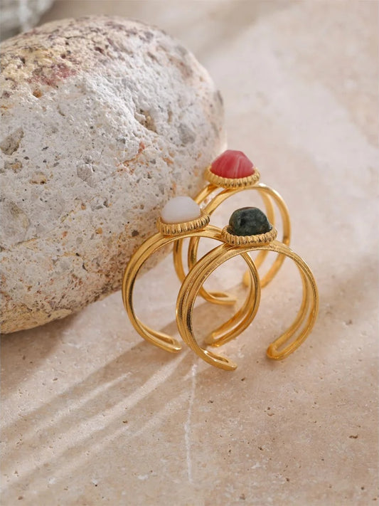 Natural turquoise stone double layer open ring - product image