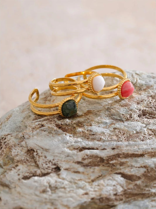 Natural turquoise stone double layer open ring - product image