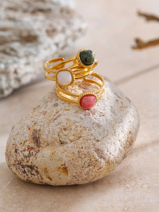 Natural turquoise stone double layer open ring - product image