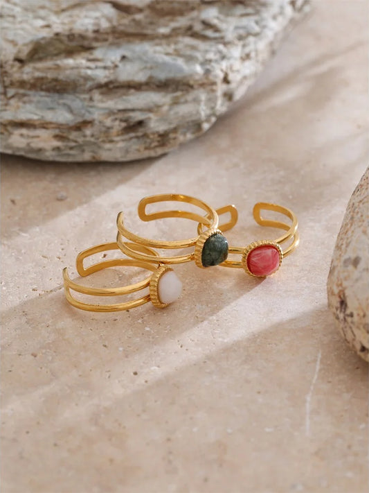 Natural turquoise stone double layer open ring - product image