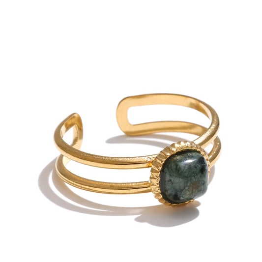 Natural turquoise stone double layer open ring - product image