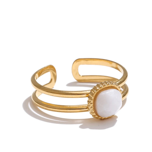 Natural turquoise stone double layer open ring - product image
