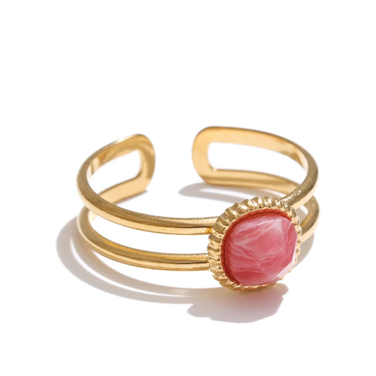 Natural turquoise stone double layer open ring - product image