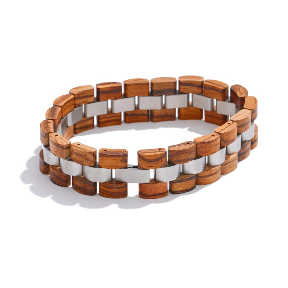Natural wood chain wide charm bracelet - product image
