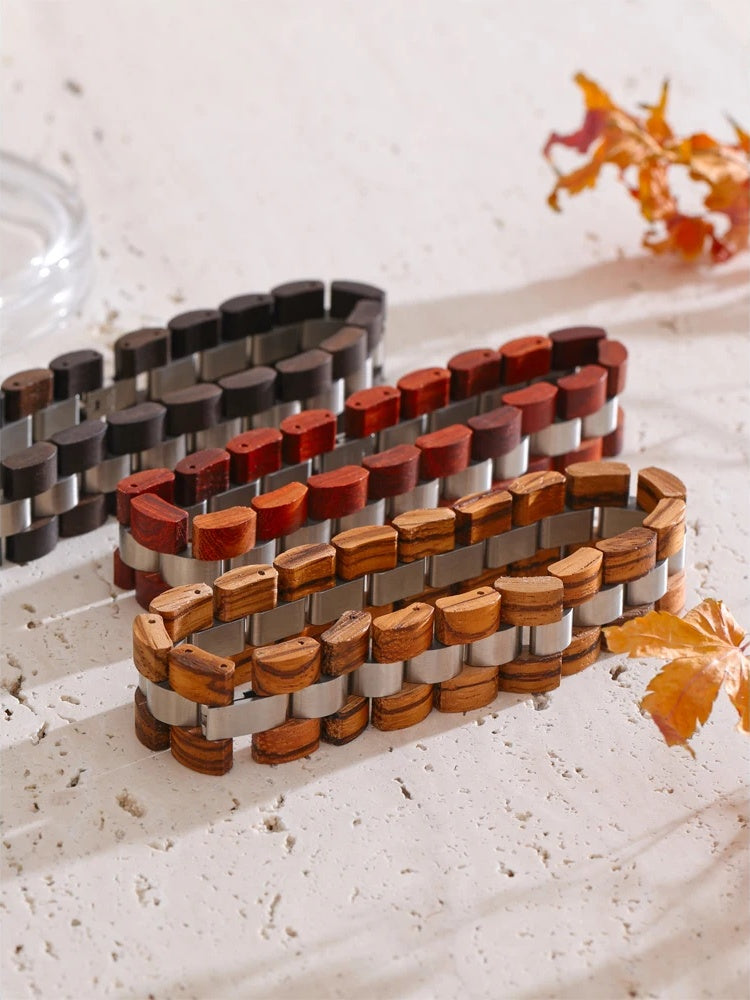 Natural wood chain wide charm bracelet - product image