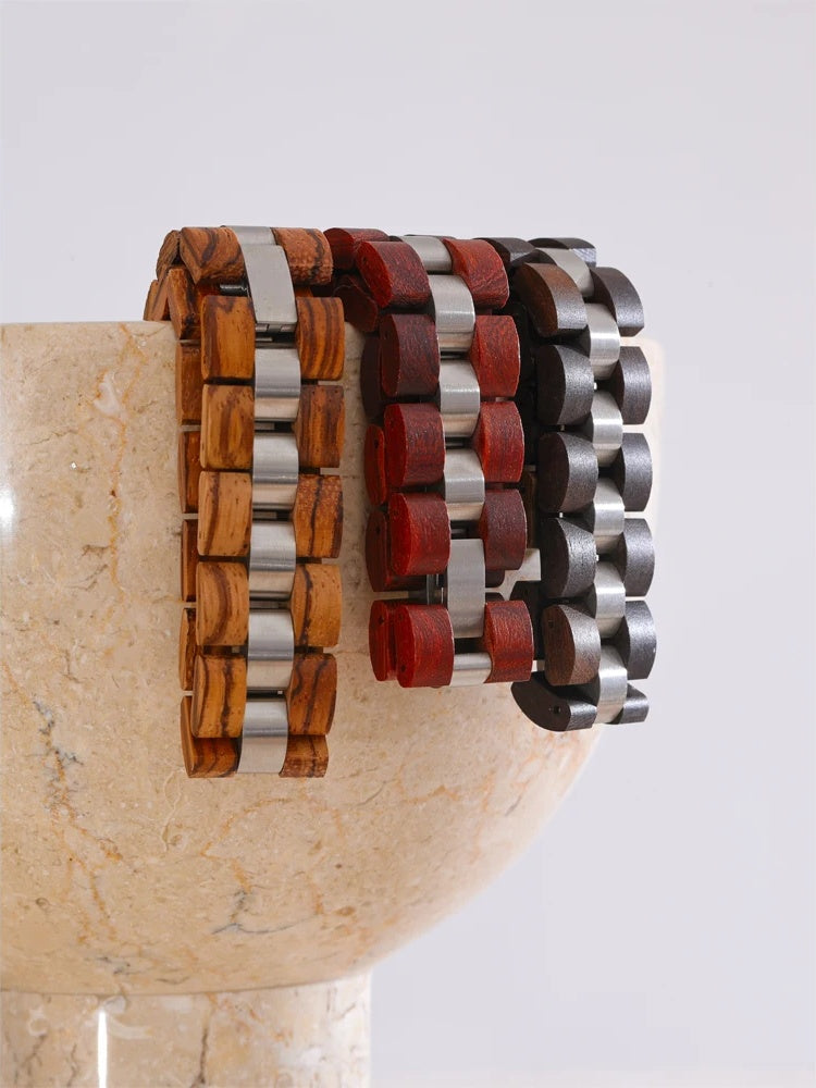 Natural wood chain wide charm bracelet - product image