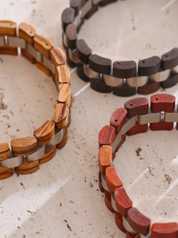 Natural wood chain wide charm bracelet - product image