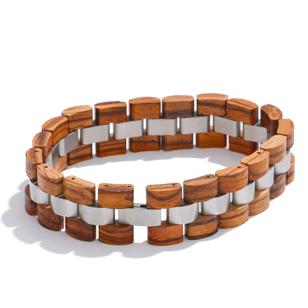 Natural wood chain wide charm bracelet - product image