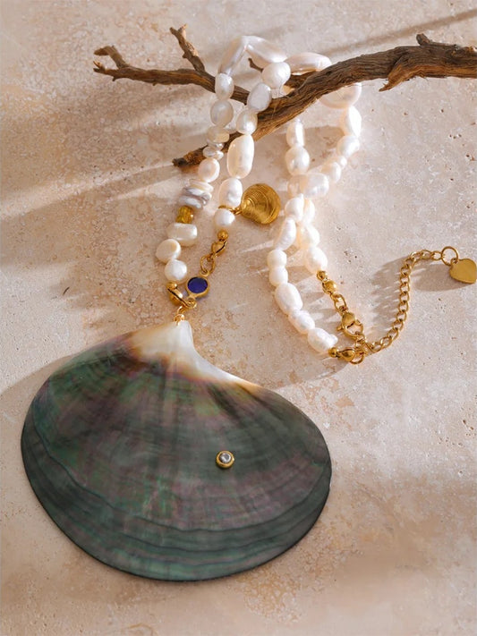 Ocean big shell pendant necklace natural pearl - product image