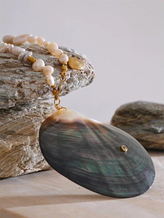 Ocean big shell pendant necklace natural pearl - product image