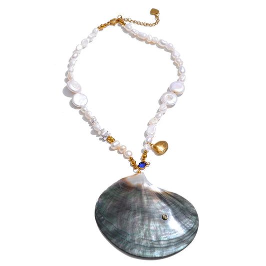 Ocean big shell pendant necklace natural pearl - product image