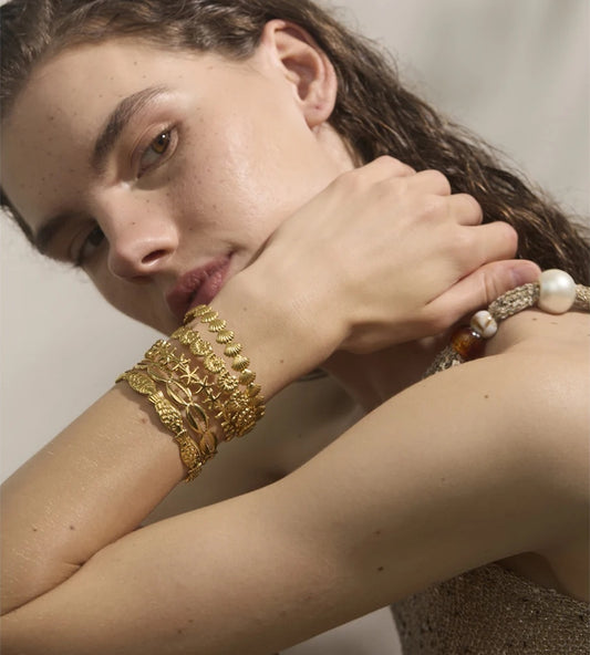 Ocean fish shell starfish cuff open bangle bracelet - product image
