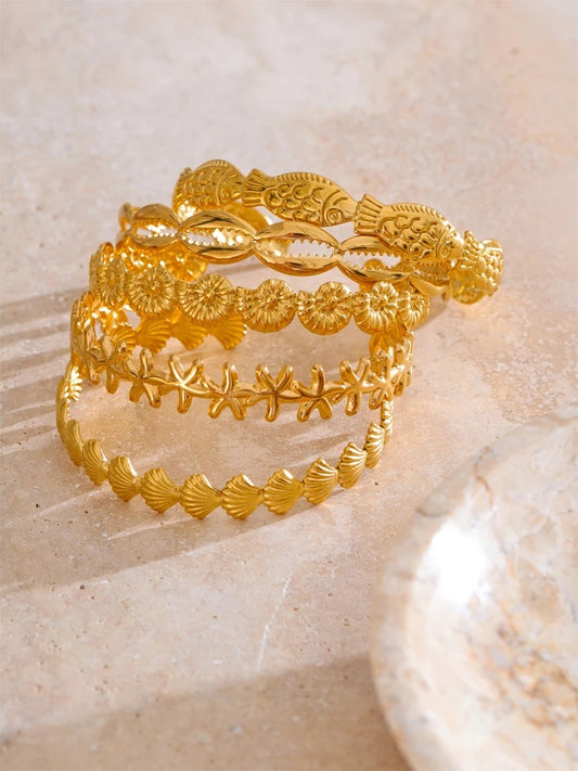Ocean fish shell starfish cuff open bangle bracelet - product image