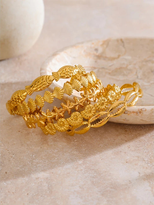 Ocean fish shell starfish cuff open bangle bracelet - product image