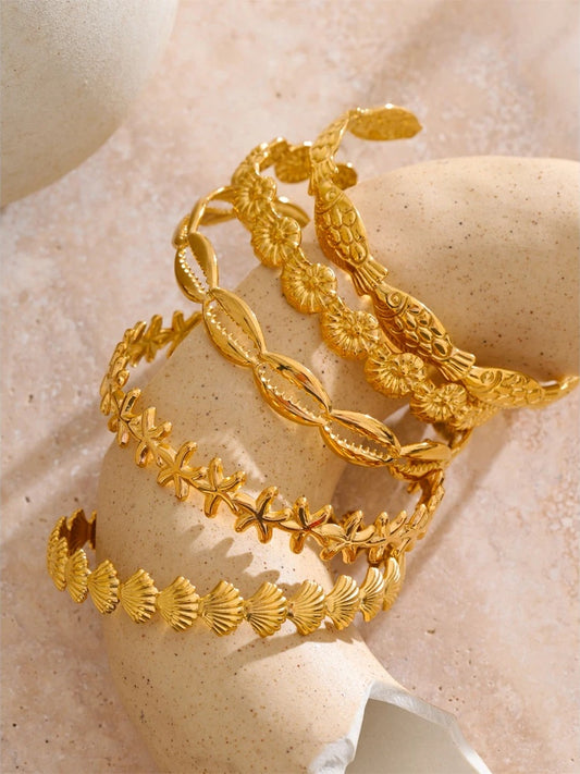 Ocean fish shell starfish cuff open bangle bracelet - product image