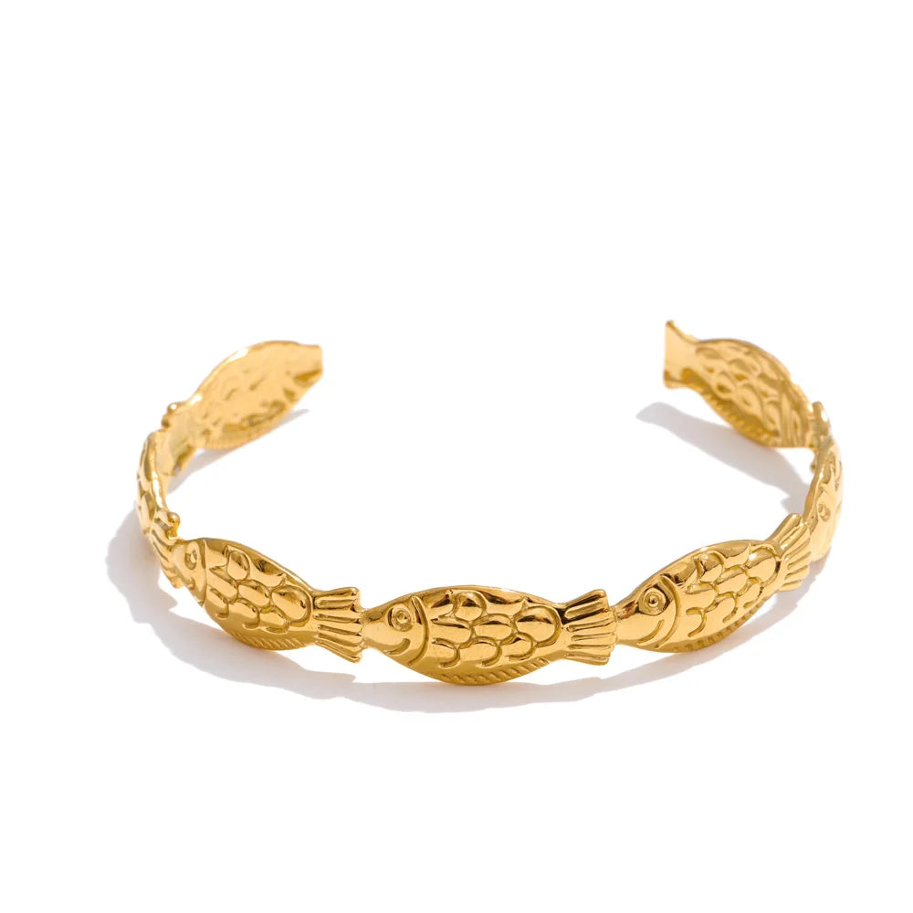 Ocean fish shell starfish cuff open bangle bracelet - product image