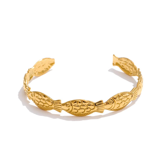 Ocean fish shell starfish cuff open bangle bracelet - product image