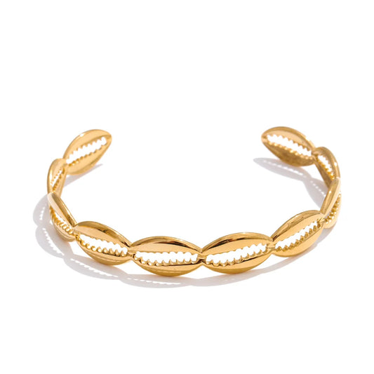 Ocean fish shell starfish cuff open bangle bracelet - product image