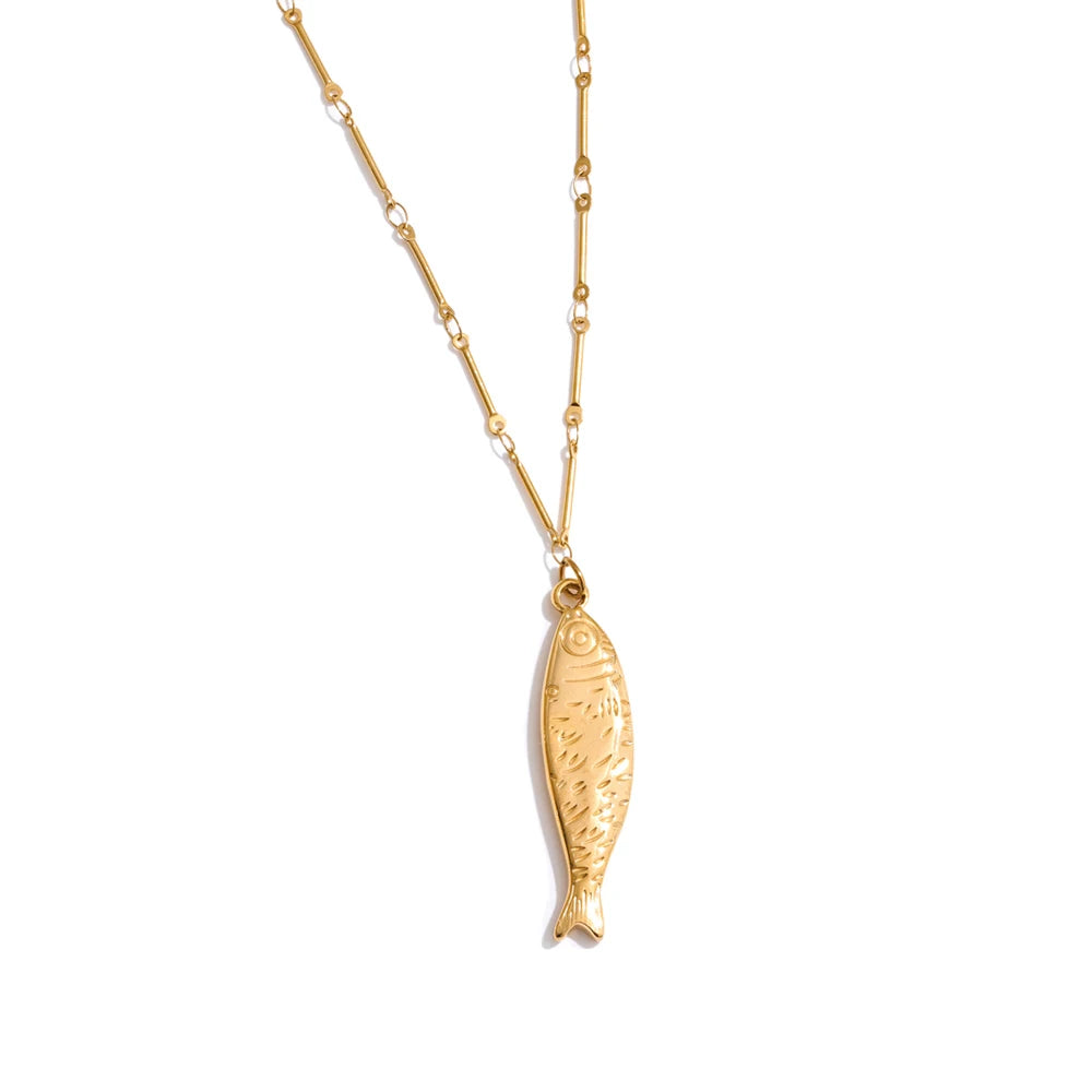Ocean metal fish pendant necklace earrings set - product image