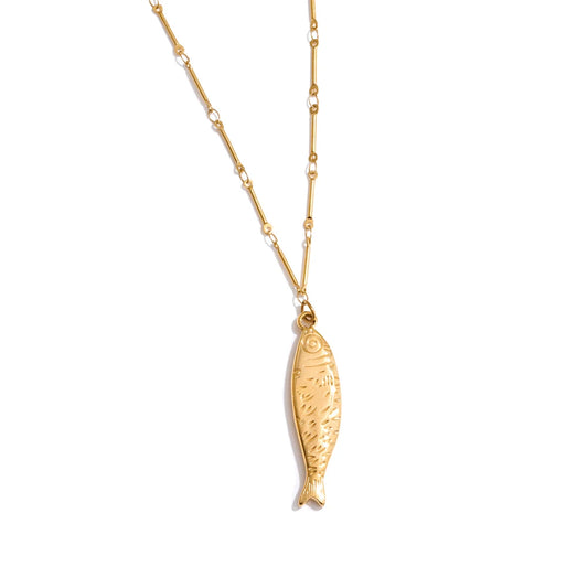 Ocean metal fish pendant necklace earrings set - product image