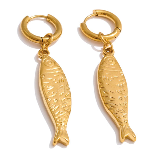 Ocean metal fish pendant necklace earrings set - product image