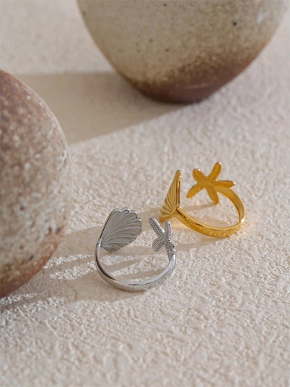 Ocean metal shell starfish adjustable party ring - product image