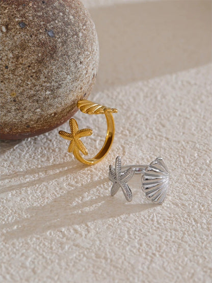 Ocean metal shell starfish adjustable party ring - product image
