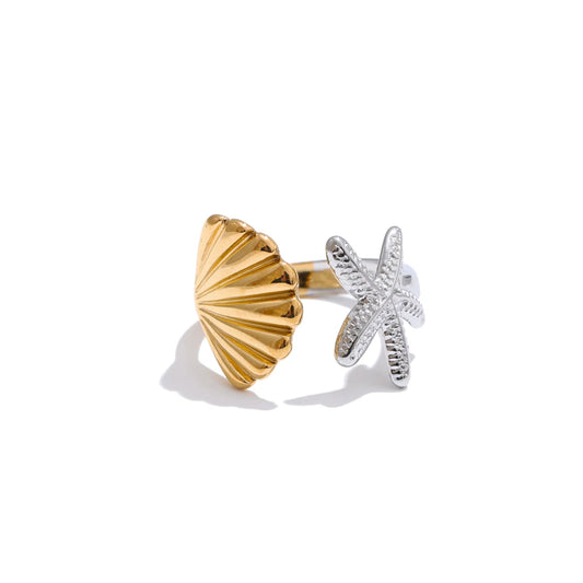 Ocean metal shell starfish adjustable party ring - product image