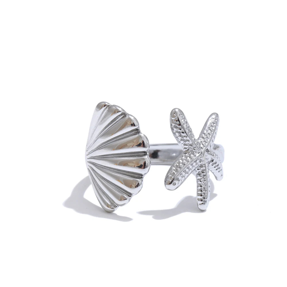 Ocean metal shell starfish adjustable party ring - product image