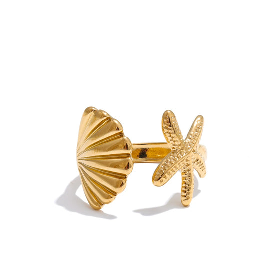Ocean metal shell starfish adjustable party ring - product image