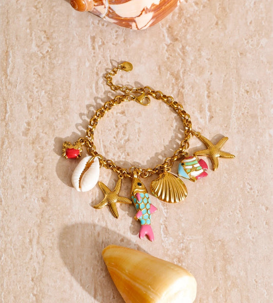Ocean series enamel fish shell starfish necklace bracelet set - product image