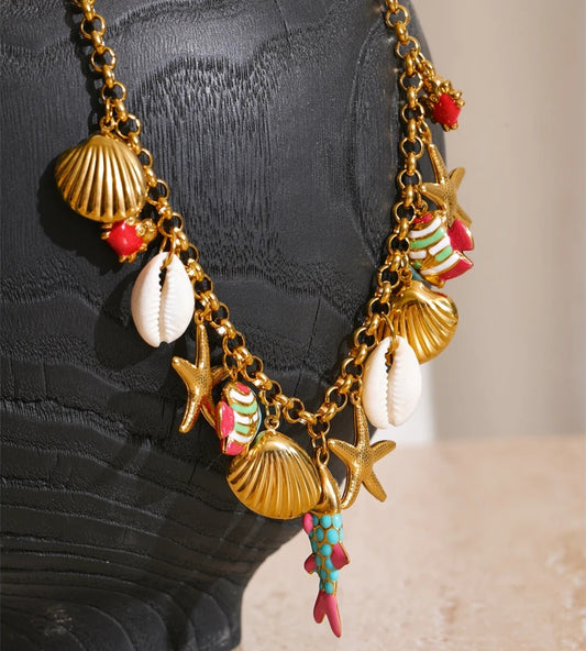 Ocean series enamel fish shell starfish necklace bracelet set - product image