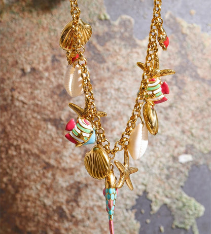 Ocean series enamel fish shell starfish necklace bracelet set - product image