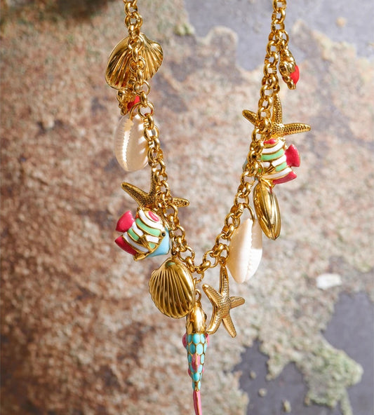 Ocean series enamel fish shell starfish necklace bracelet set - product image
