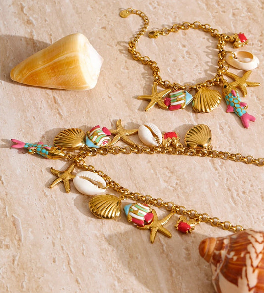 Ocean series enamel fish shell starfish necklace bracelet set - product image