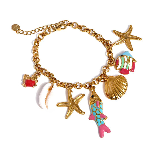 Ocean series enamel fish shell starfish necklace bracelet set - product image