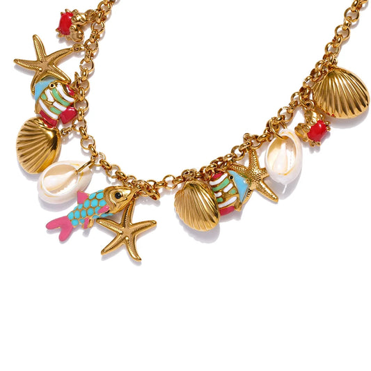 Ocean series enamel fish shell starfish necklace bracelet set - product image