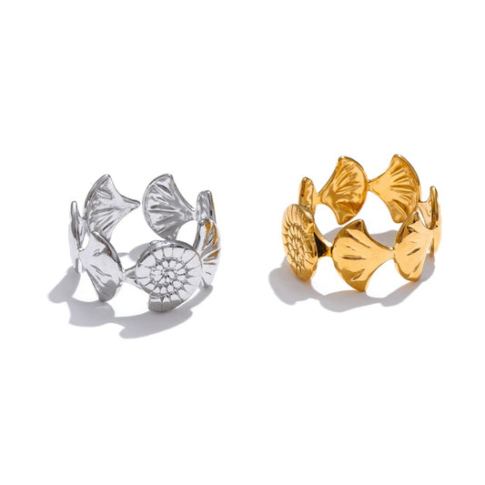 Ocean shell conch open adjustable ring - product image