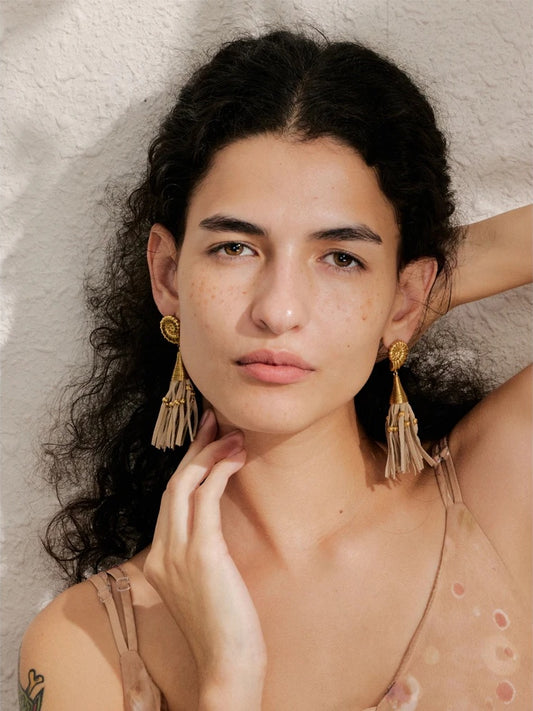 Ocean shell leather tassel drop earrings - product image