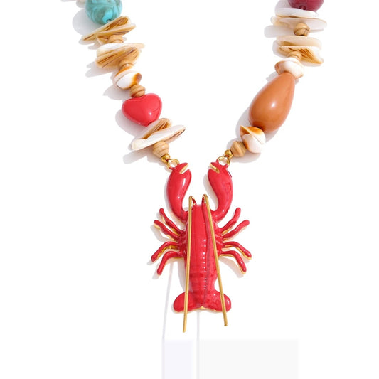 Ocean shell lobster crayfish pendant necklace - product image